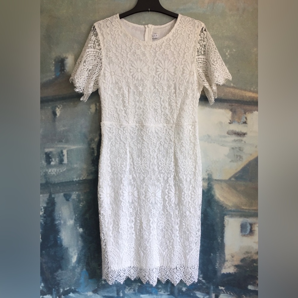 M.S.L.G. Women’s Ivory Elegant Lace Cocktail Dress Short Sleeve Size Medium